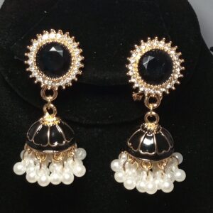 Unique Black Jhumke Earrings With White Pearls New Trending Style