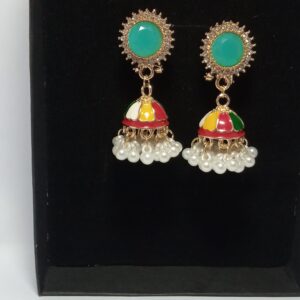 Multicolour Jhumke Earrings With White Pearls New Trending Style